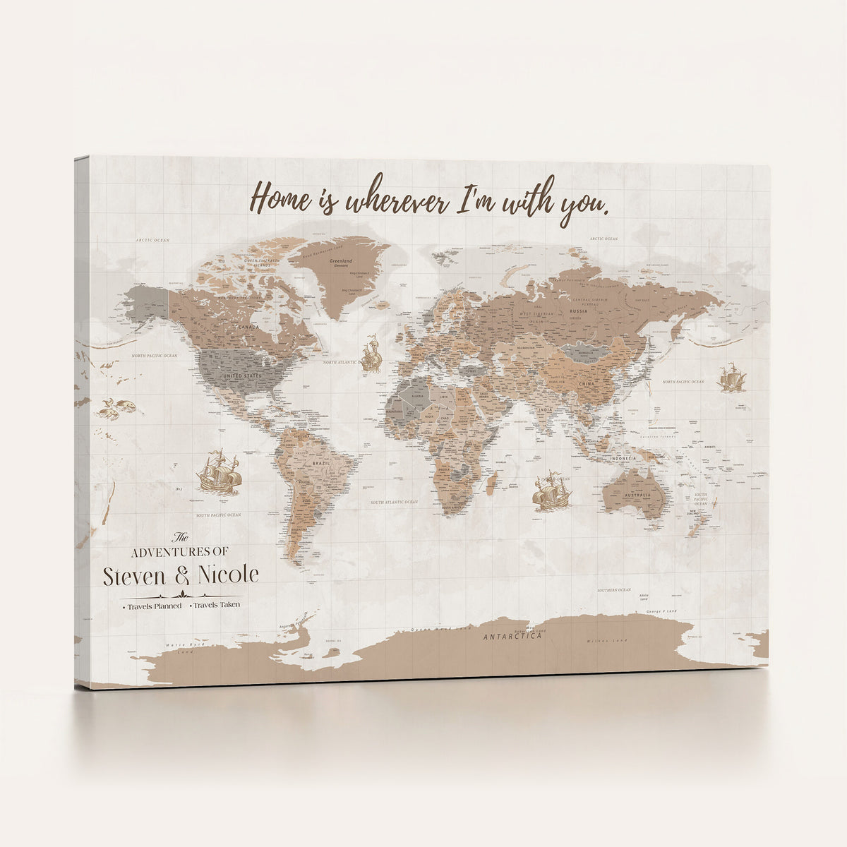 25831578-MGV-CV-36X24 - Custom Push Pin World Map Wall Art Canvas Print | Personalized Travel Tracker with Pins Framed Large for Home and Office Decor