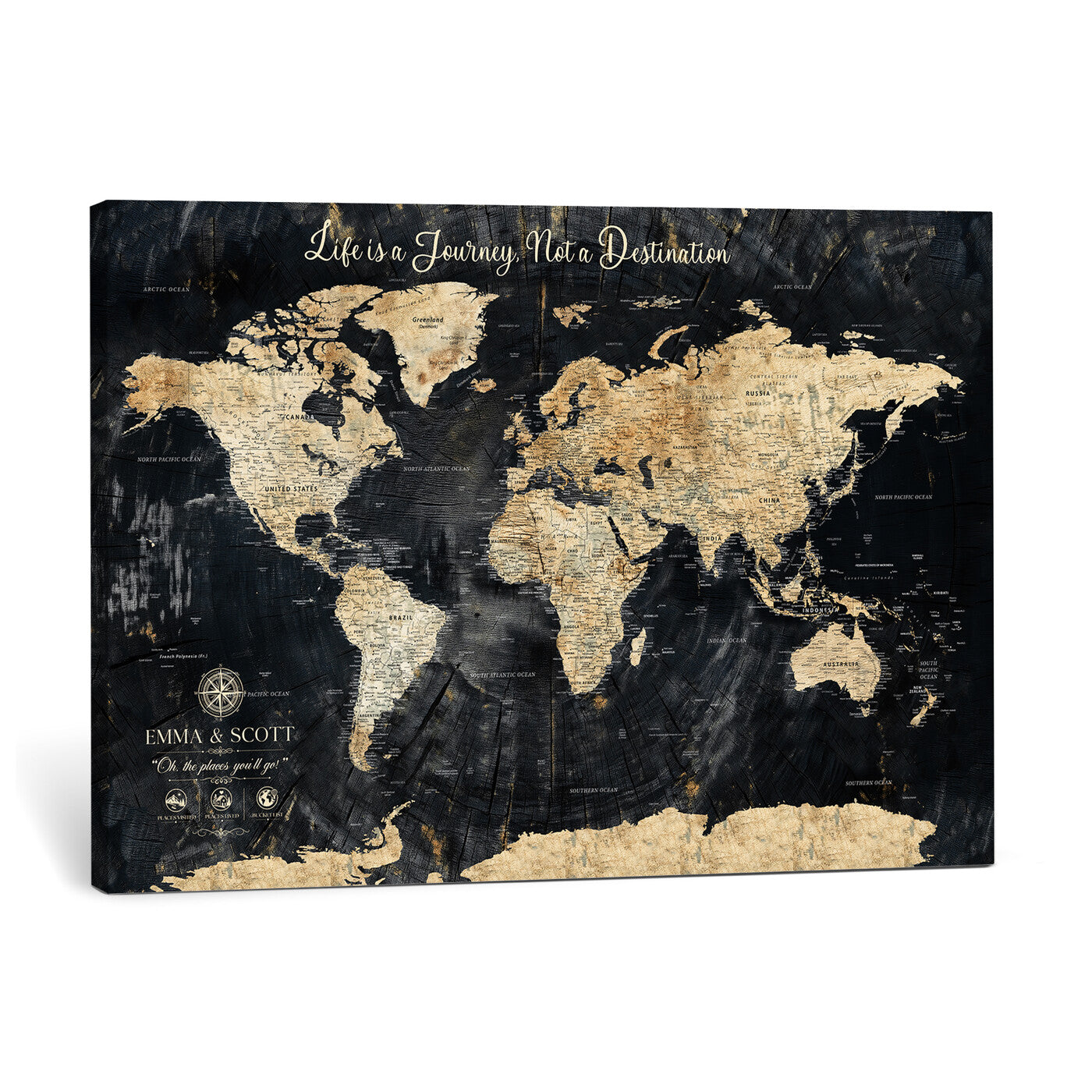 77472096-MGV-CV-36X24 - Custom Push Pin World Map Wall Art Canvas Print – Personalized Travel Tracker with Pins Framed Large for Home and Office Decor