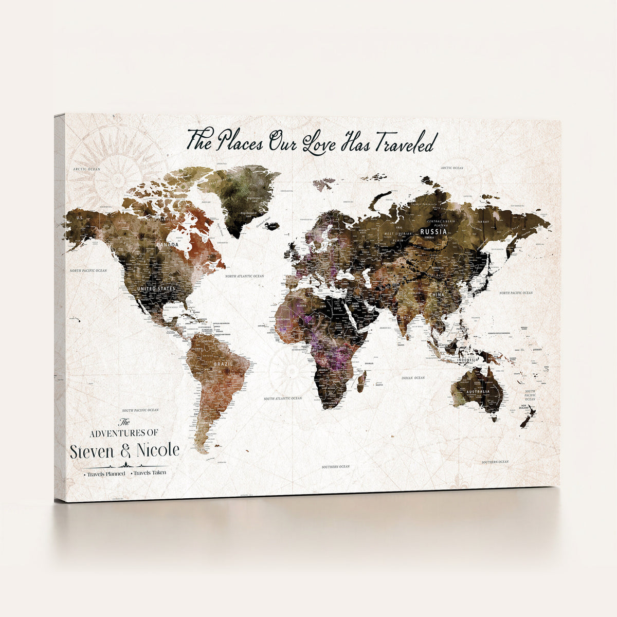 34345515-MGV-CV-36X24 - Custom Push Pin World Map Wall Art Canvas Print | Personalized Travel Tracker with Pins Framed Large for Home and Office Decor