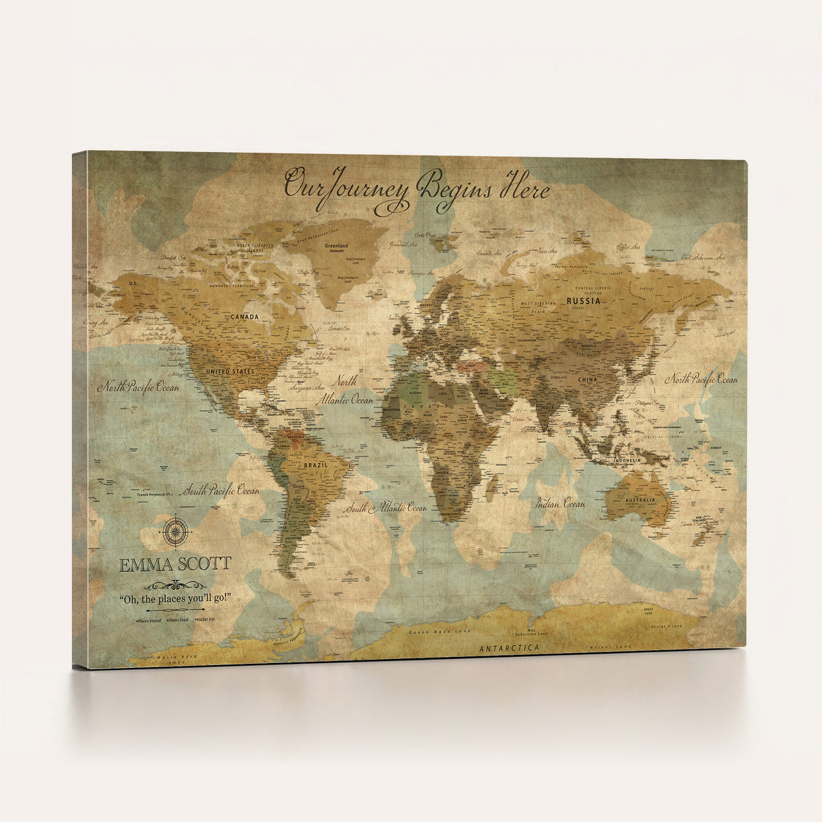 66550749-MGV-CV-36X24 - Custom Push Pin World Map Wall Art Canvas Print | Personalized Travel Tracker with Pins Framed Large for Home and Office Decor