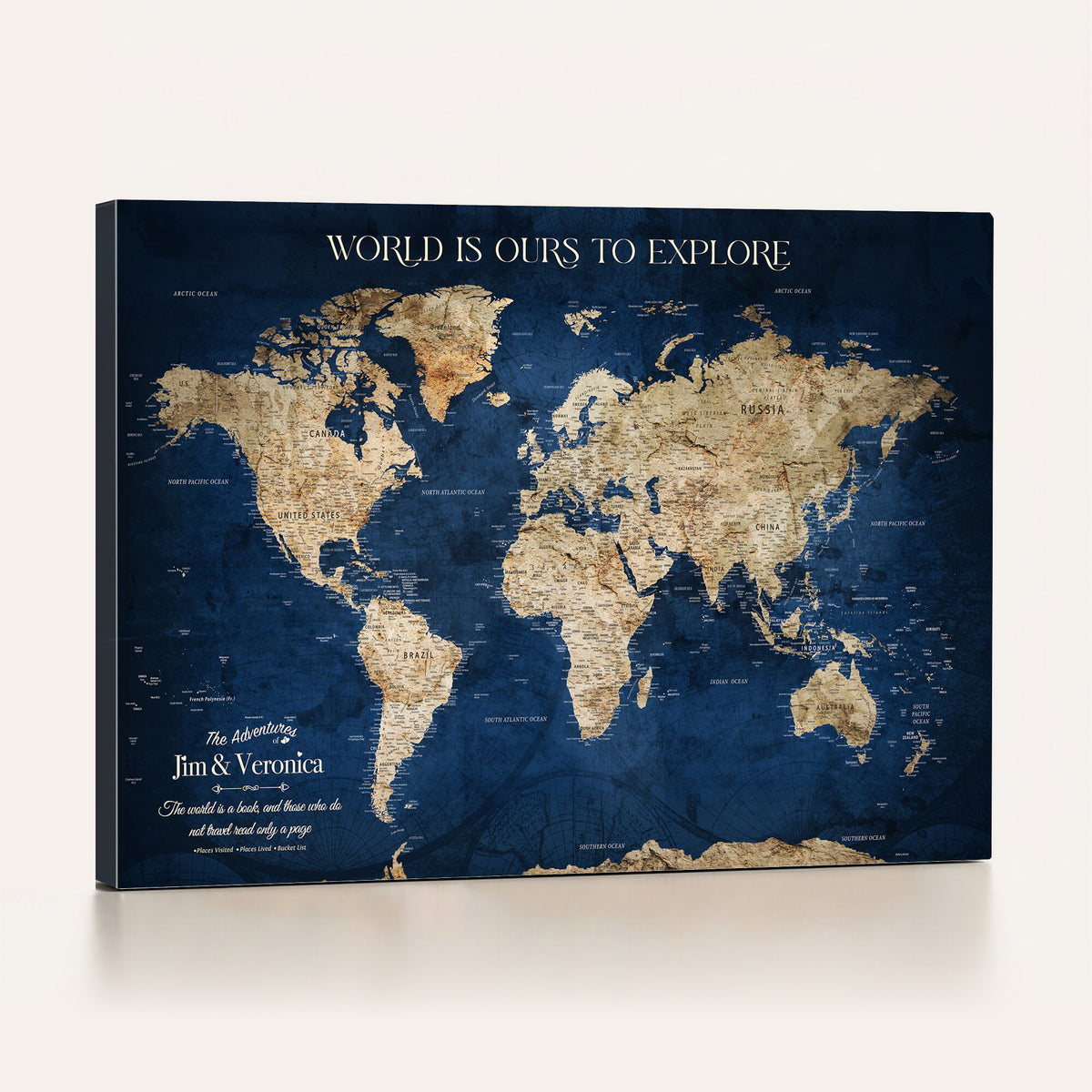 35296308-MGV-CV-36X24 - Custom Push Pin World Map Wall Art Canvas Print – Personalized Travel Tracker with Pins Framed Large for Home and Office Decor