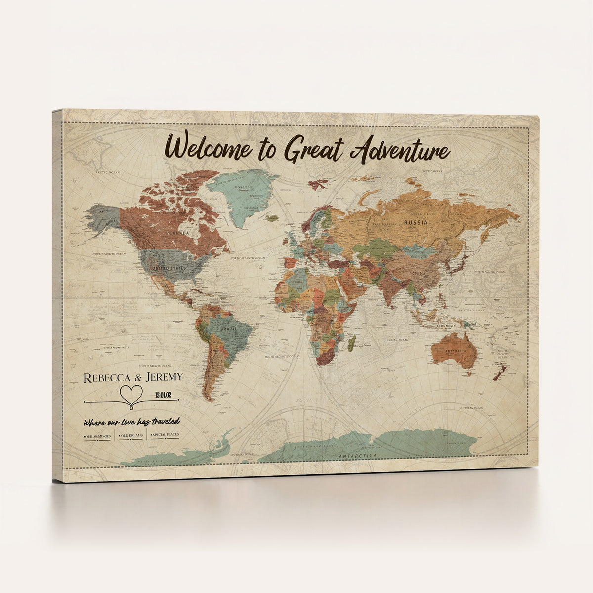 44361524-MGV-CV-36X24 - Custom Push Pin World Map Wall Art Canvas Print | Personalized Travel Tracker with Pins Framed Large for Home and Office Decor