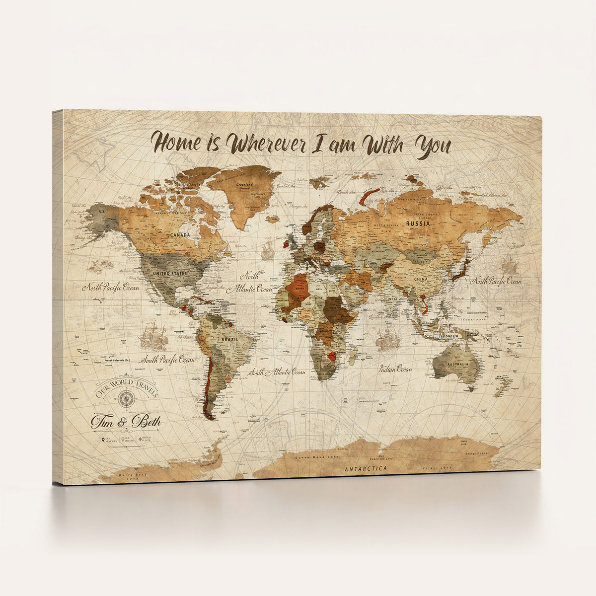 53710338-MGV-CV-36X24 - Custom Push Pin World Map Wall Art Canvas Print | Personalized Travel Tracker with Pins Framed Large for Home and Office Decor
