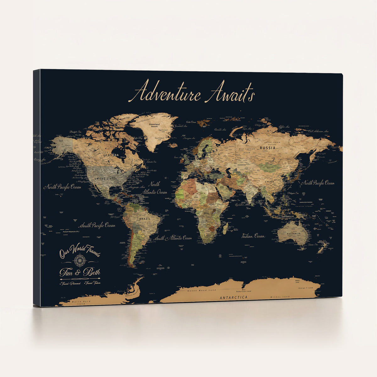 45739634-MGV-CV-36X24 - Custom Push Pin World Map Wall Art Canvas Print | Personalized Travel Tracker with Pins Framed Large for Home and Office Decor