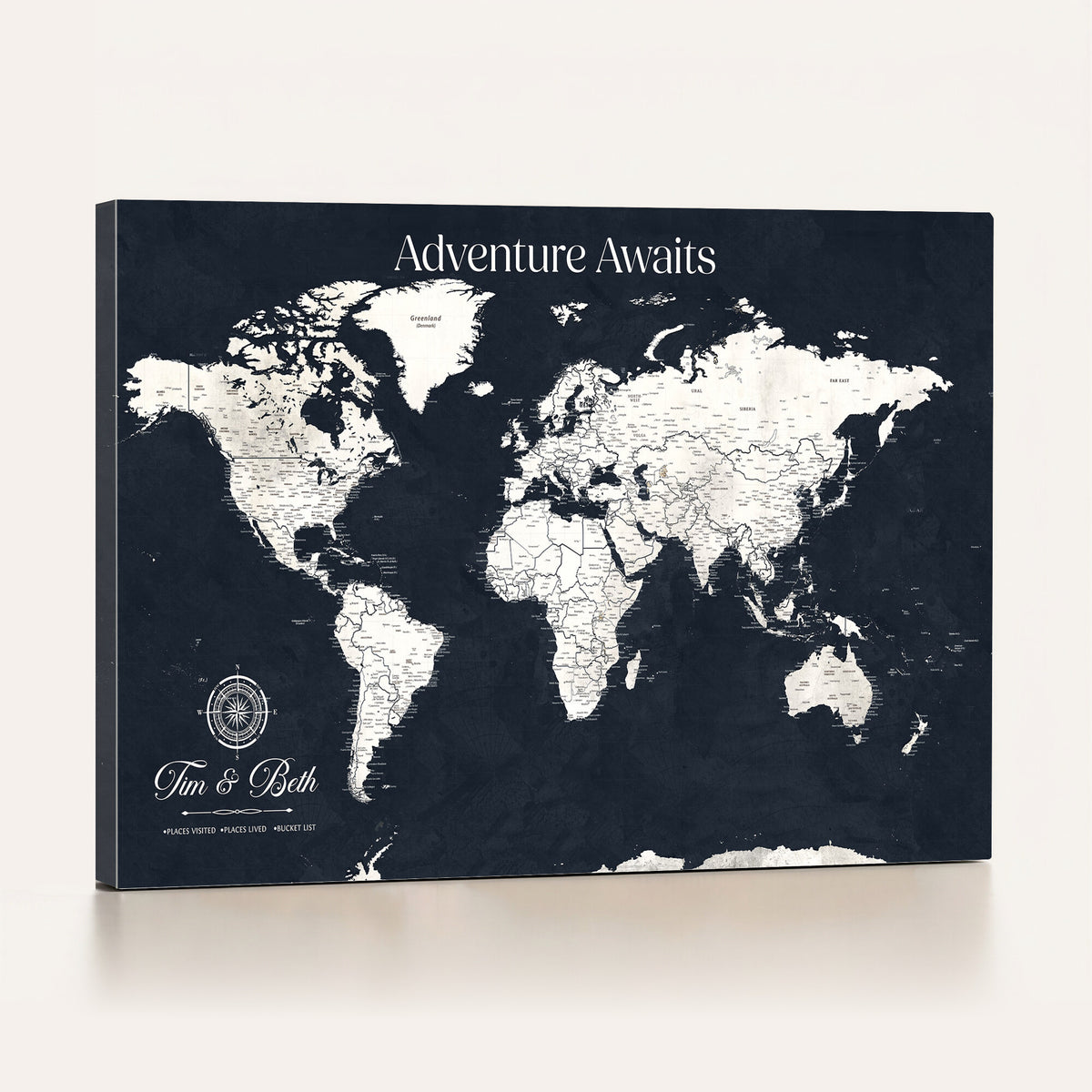 84045875-MGV-CV-36X24 - Custom World Map Wall Art Canvas Print | Personalized Push Pin Travel Tracker
