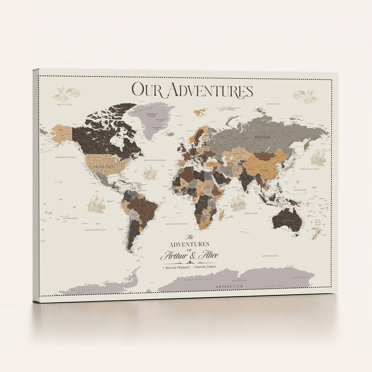 66301646-MGV-CV-36X24 - Custom Push Pin World Map Wall Art Canvas Print | Personalized Travel Tracker with Pins Framed Large for Home and Office Decor