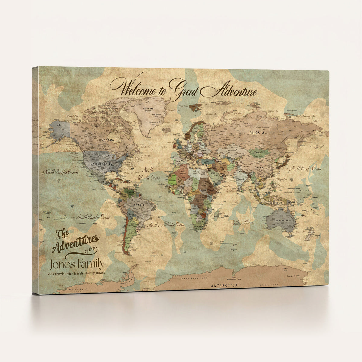 38092909-MGV-CV-36X24 - Personalized Framed Navy Vintage Push Pin World Map Wall Art, Places Visited Tracker, Bedroom and Hallway Decor