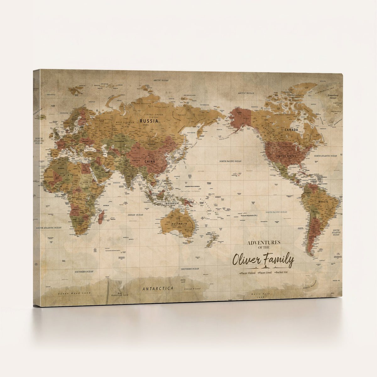 19347393-MGV-CV-36X24 - Personalized Framed Navy Modern World Map Canvas with Push Pins, Bucket List Map, Living Room and Entryway Decor
