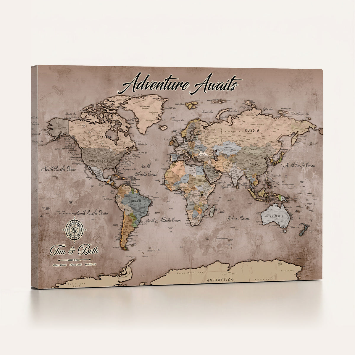 30508877-MGV-CV-36X24 - Custom Push Pin World Map Wall Art Canvas Print | Personalized Travel Tracker