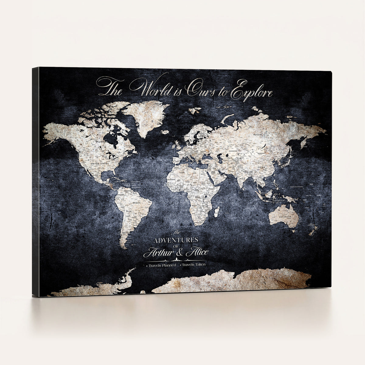 78489746-MGV-CV-36X24 - Custom Push Pin World Map Wall Art Canvas Print | Personalized Travel Tracker with Pins Framed Large for Home and Office Decor