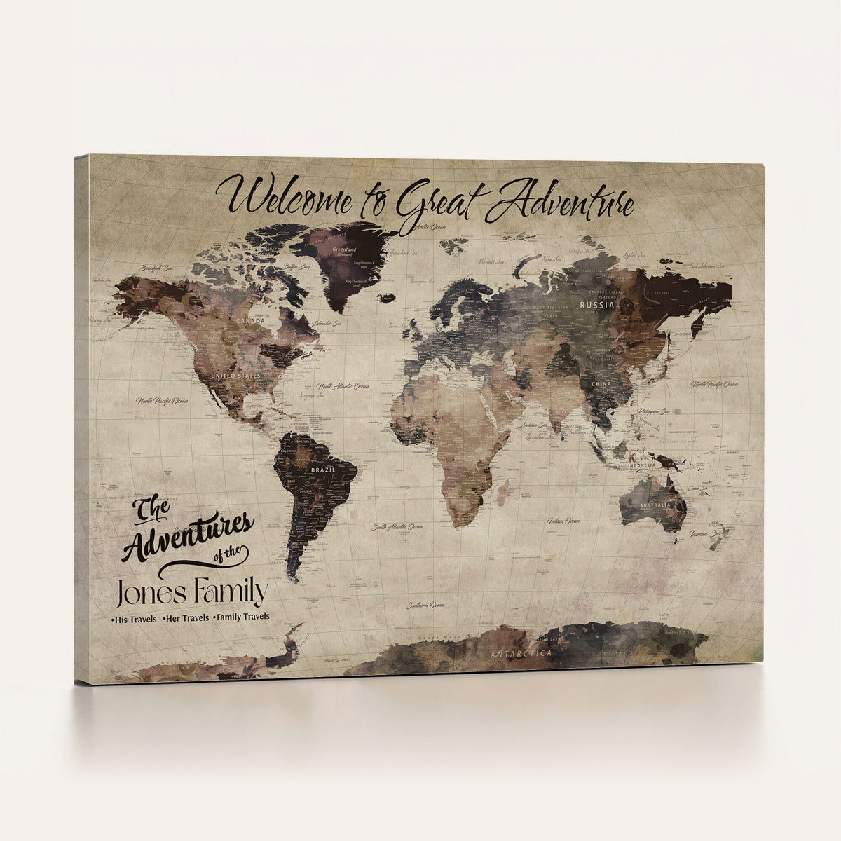 25688366-MGV-CV-36X24 - Custom Push Pin World Map Wall Art Canvas Print | Personalized Travel Tracker with Pins Framed Large for Home and Office Decor