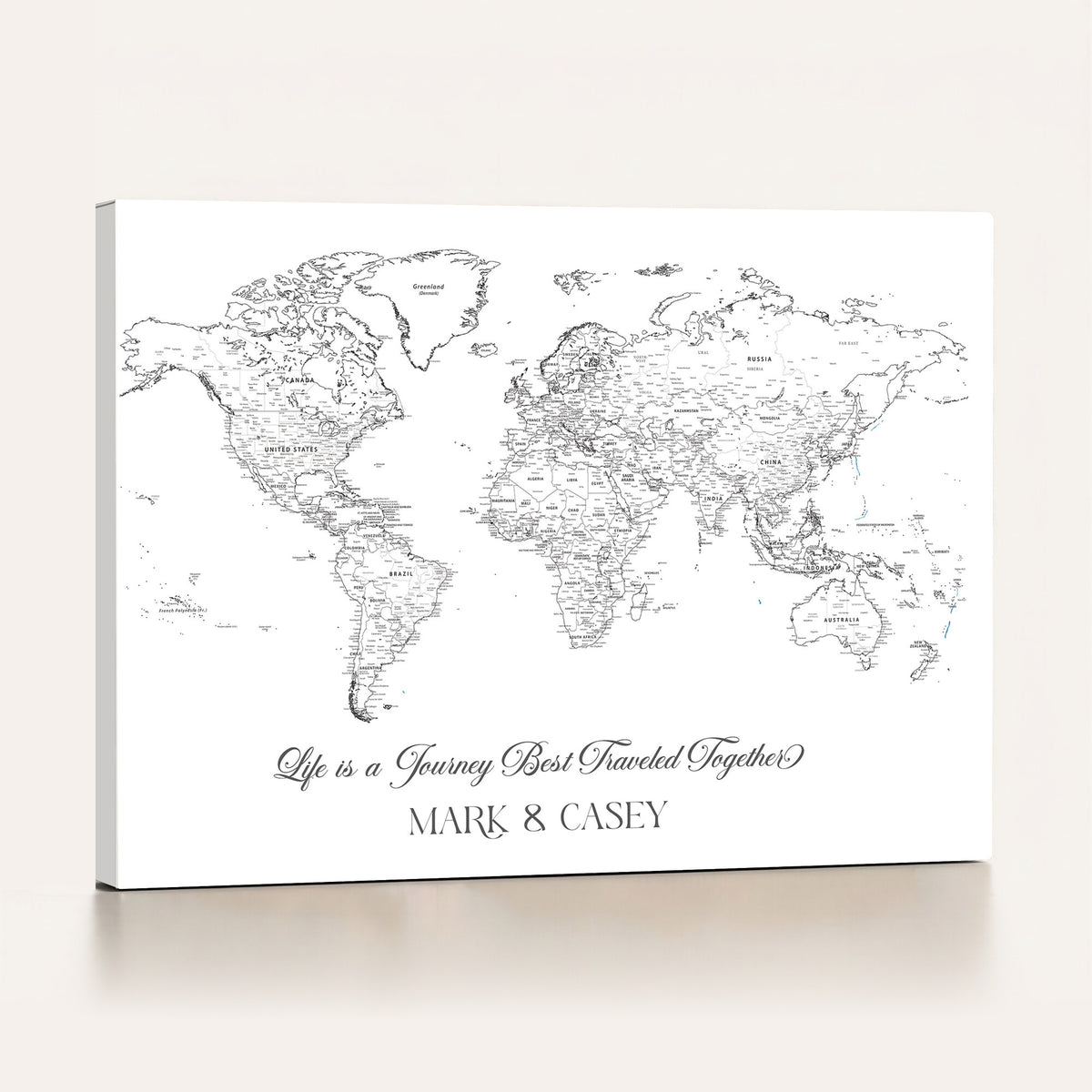 57820424-MGV-CV-36X24 - Custom Push Pin World Map Wall Art Canvas Print – Personalized Travel Tracker with Pins Framed Large for Home and Office Decor