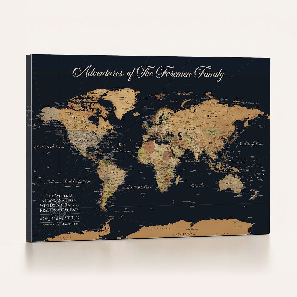89403803-MGV-CV-36X24 - Custom Push Pin World Map Wall Art Canvas Print | Personalized Travel Tracker with Pins Framed Large for Home and Office Decor