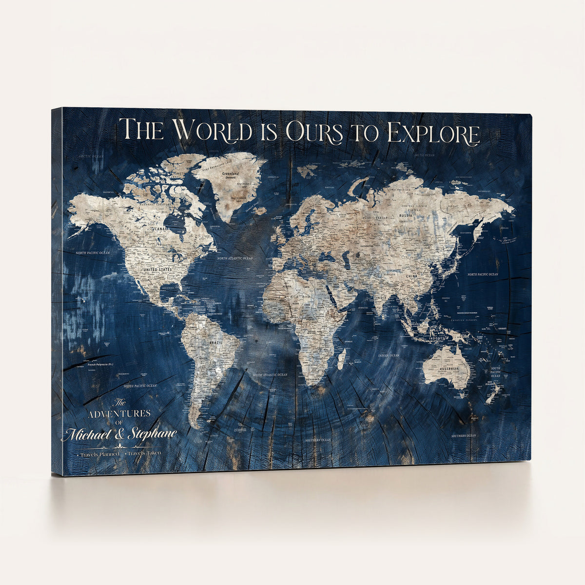 76965912-MGV-CV-36X24 - Custom Push Pin World Map Wall Art Canvas Print – Personalized Travel Tracker with Pins Framed Large for Home and Office Decor