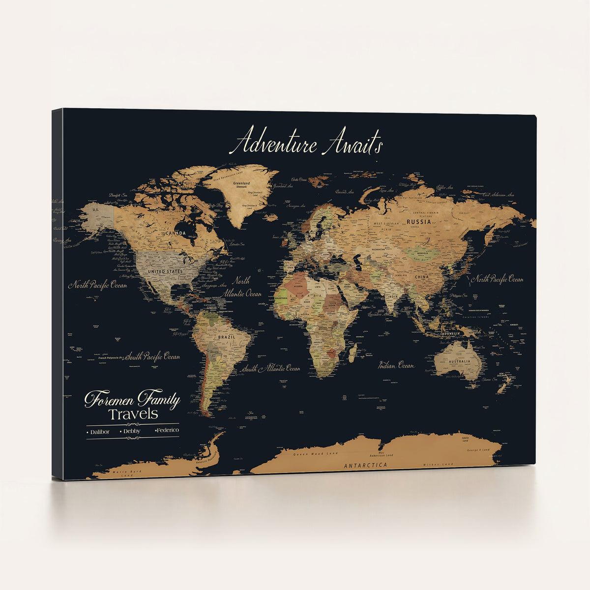 31781393-MGV-CV-36X24 - Custom Push Pin World Map Wall Art Canvas Print | Personalized Travel Tracker with Pins Framed Large for Home Decor