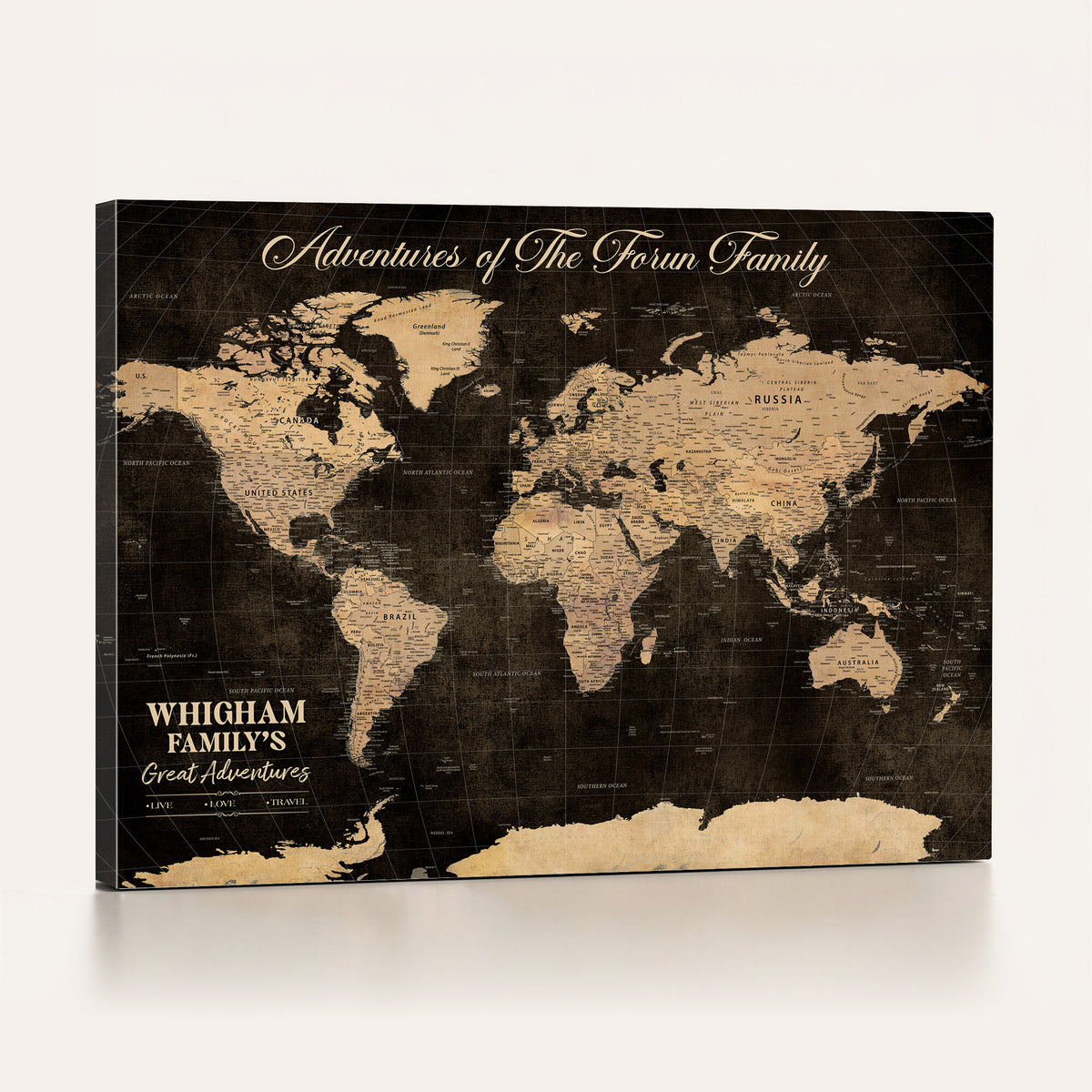 69635819-MGV-CV-36X24 - Custom Push Pin World Map Wall Art Canvas Print | Personalized Travel Tracker with Pins Framed Large for Home and Office Decor