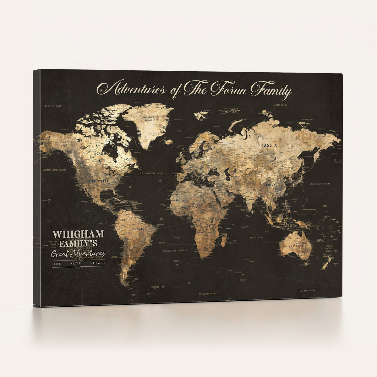80238567-MGV-CV-36X24 - Custom Push Pin World Map Wall Art Canvas Print | Personalized Travel Tracker with Pins Framed Large for Home and Office Decor