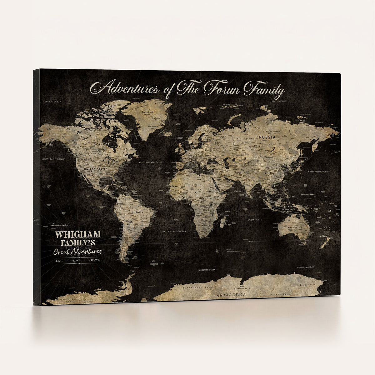 26348249-MGV-CV-36X24 - Custom Push Pin World Map Wall Art Canvas Print | Personalized Travel Tracker with Pins Framed Large for Home and Office Decor