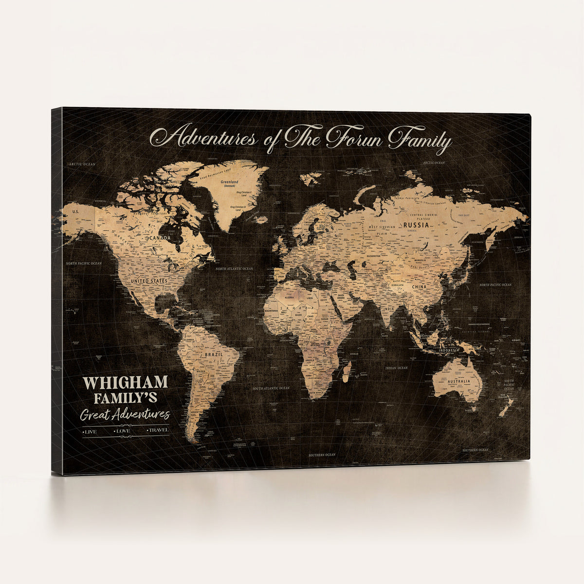 68639184-MGV-CV-36X24 - Custom Push Pin World Map Wall Art Canvas Print | Personalized Travel Tracker with Pins Framed Large for Home and Office Decor