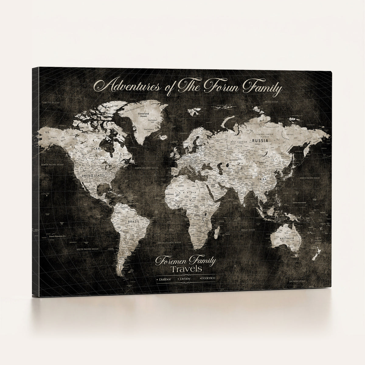 73767525-MGV-CV-36X24 - Custom Push Pin World Map Wall Art Canvas Print | Personalized Travel Tracker with Pins Framed Large for Home and Office Decor
