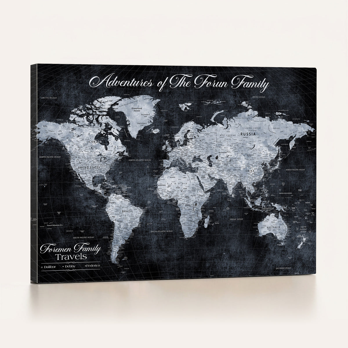 26826520-MGV-CV-36X24 - Custom Push Pin World Map Wall Art Canvas Print | Personalized Travel Tracker with Pins Framed Large for Home and Office Decor