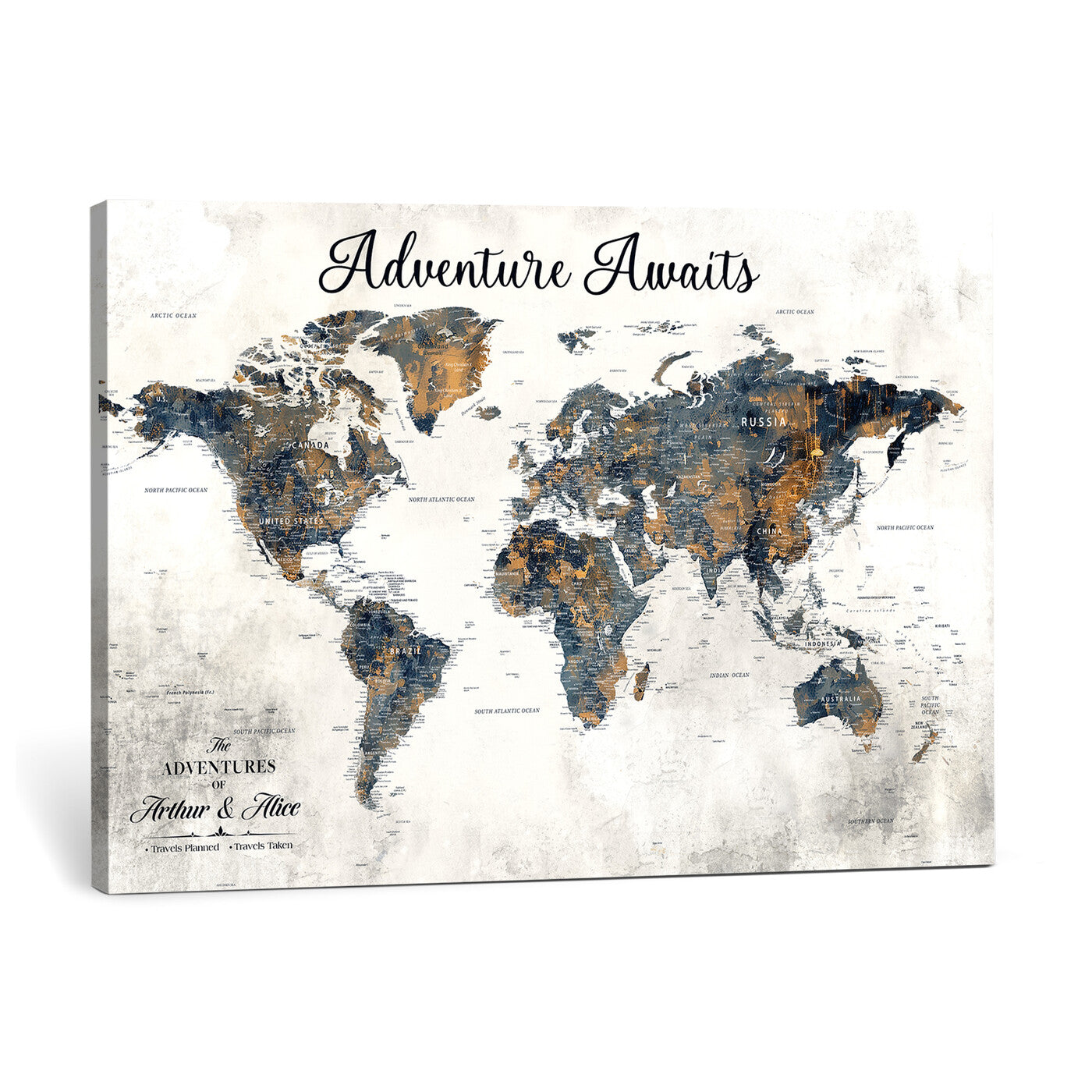 26041262-MGV-CV-36X24 - Custom Push Pin World Map Wall Art Canvas Print – Personalized Travel Tracker with Pins Framed Large for Home and Office Decor
