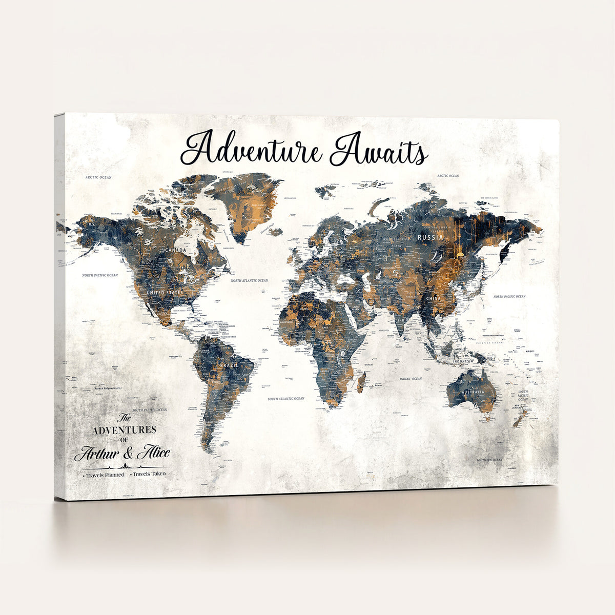 26041262-MGV-CV-36X24 - Custom White Push Pin World Map Wall Art, Next Trip Planner Map, Family Room and Entryway Decor