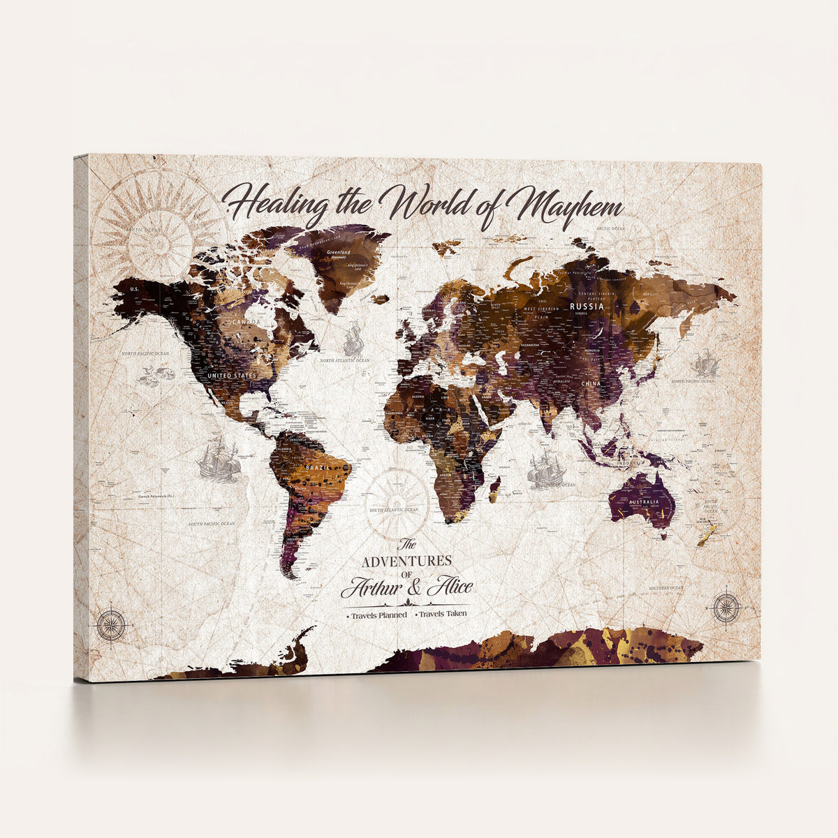 20154714-MGV-CV-36X24 - Custom Push Pin World Map Wall Art Canvas Print | Personalized Travel Tracker with Pins Framed Large for Home and Office Decor