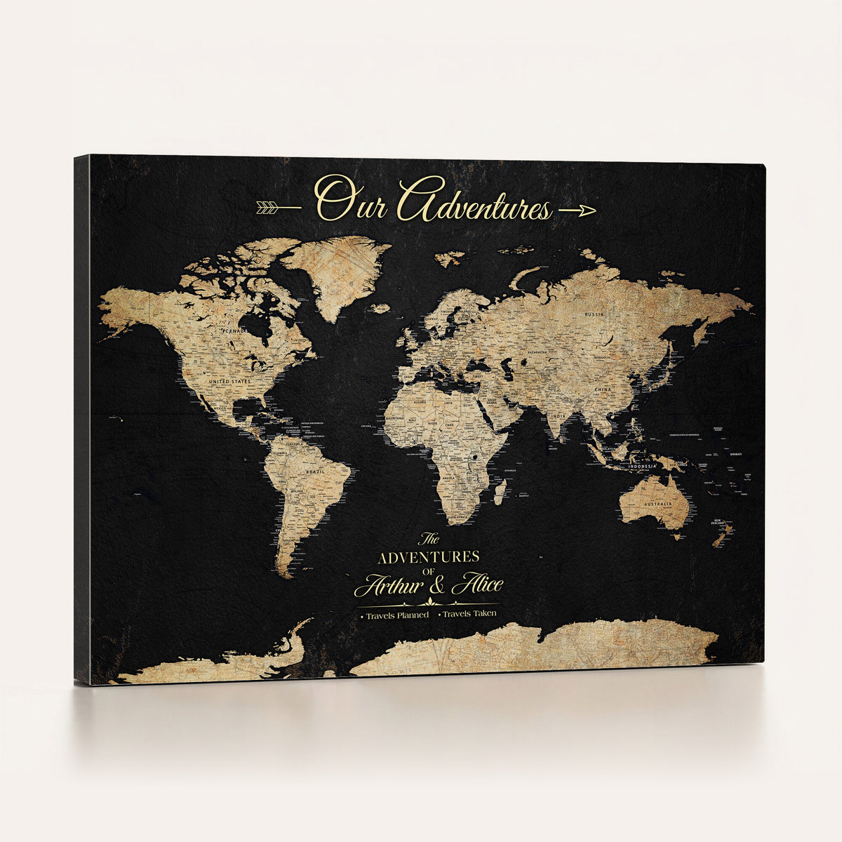 54638998-MGV-CV-36X24 - Custom Push Pin World Map Wall Art Canvas Print | Personalized Travel Tracker with Pins Framed Large for Home and Office Decor
