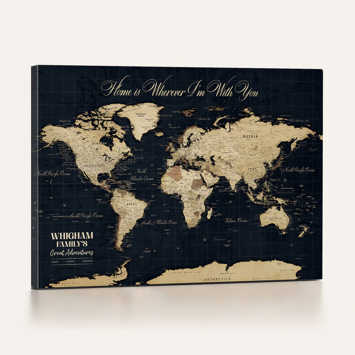 86888698-MGV-CV-36X24 - Custom Push Pin World Map Wall Art Canvas Print | Personalized Travel Tracker with Pins Framed Large for Home and Office Decor