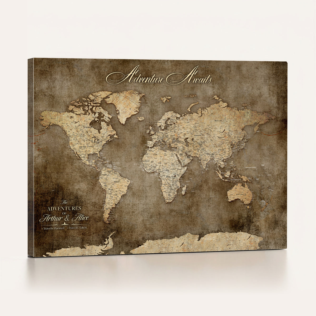61836190-MGV-CV-36X24 - Custom Push Pin World Map Wall Art Canvas Print | Personalized Travel Tracker with Pins Framed Large for Home and Office Decor