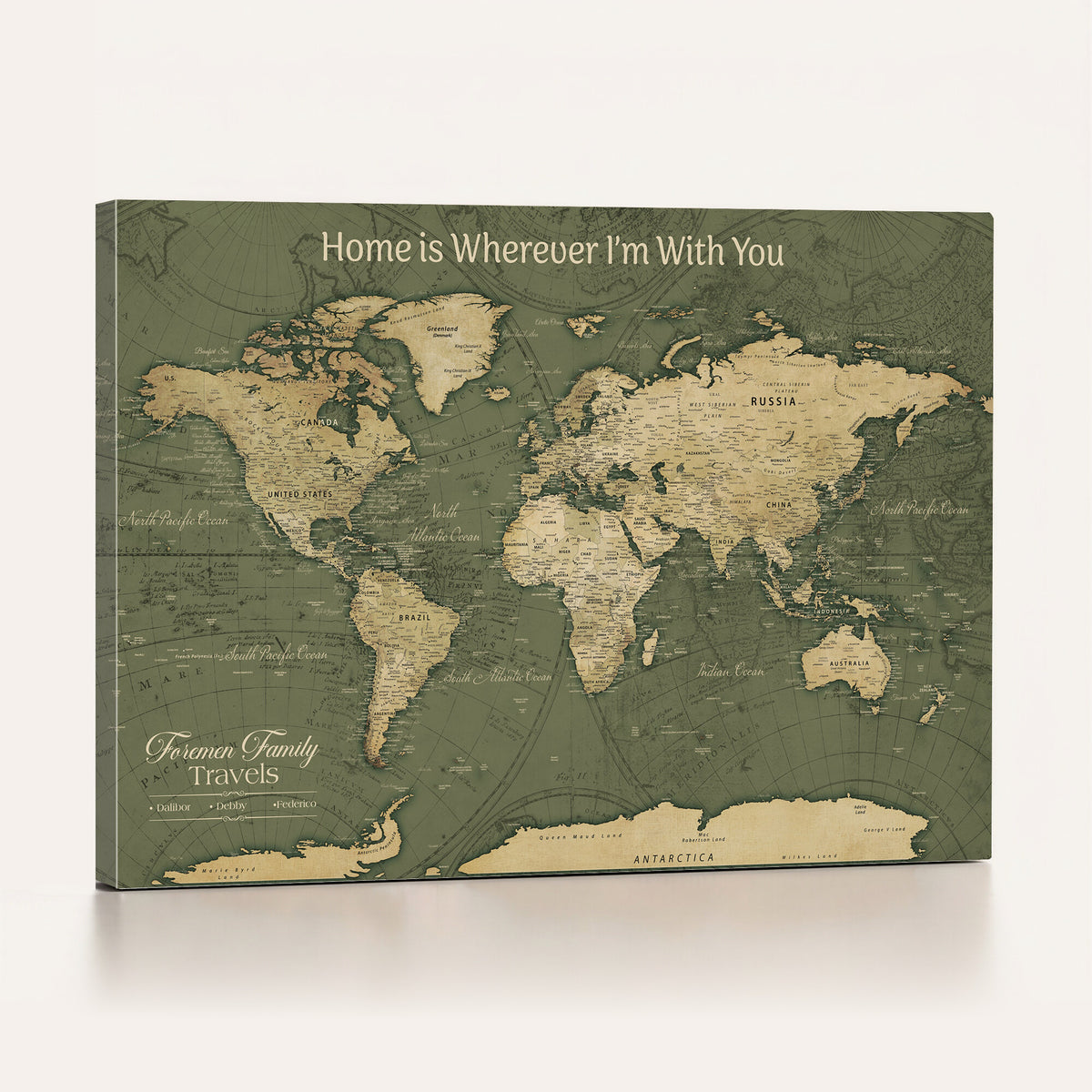 31715895-MGV-CV-36X24 - Custom Push Pin World Map Wall Art Canvas Print | Personalized Travel Tracker with Pins Framed Large for Home and Office Decor