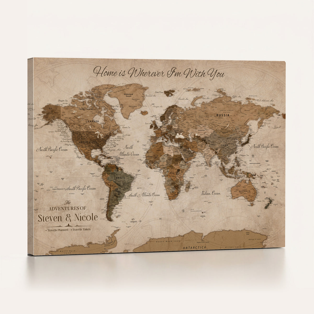 67360040-MGV-CV-36X24 - Personalized Framed Navy Geometric World Map Canvas with Push Pins, Couples Countries Visited Map, Living Room and Hallway Decor