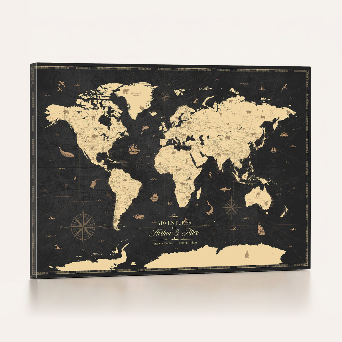23208482-MGV-CV-36X24 - Custom Push Pin World Map Wall Art Canvas Print | Personalized Travel Tracker with Pins Framed Large for Home and Office Decor
