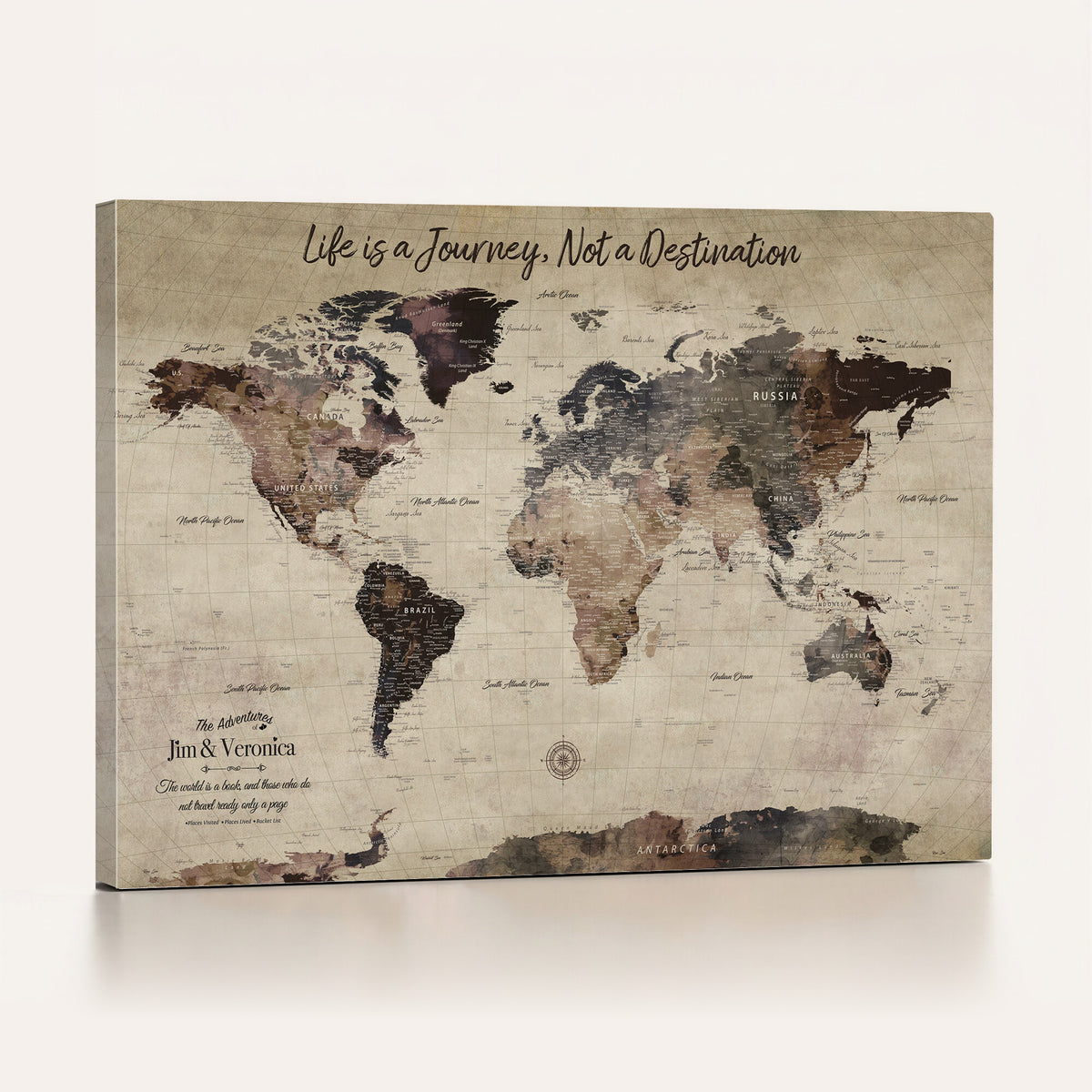 58257942-MGV-CV-36X24 - Custom Push Pin World Map Wall Art Canvas Print | Personalized Travel Tracker with Pins Framed Large for Home and Office Decor