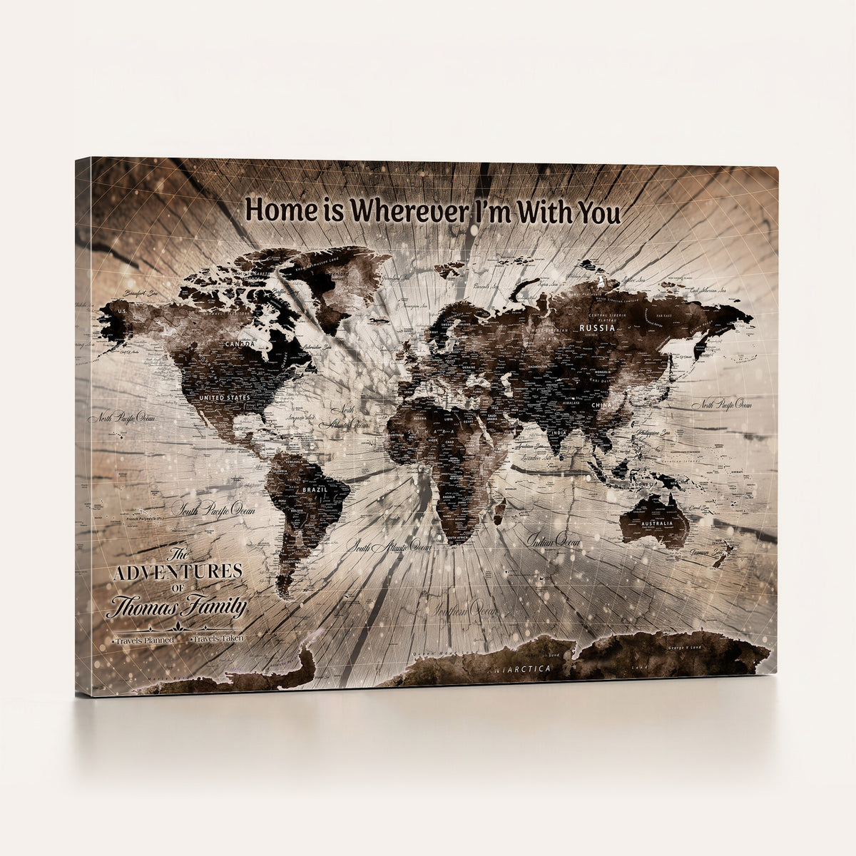 12350515-MGV-CV-36X24 - Personalized Push Pin World Map Wall Art Canvas Print, Customizable Framed Travel Map - NEWMAP-085