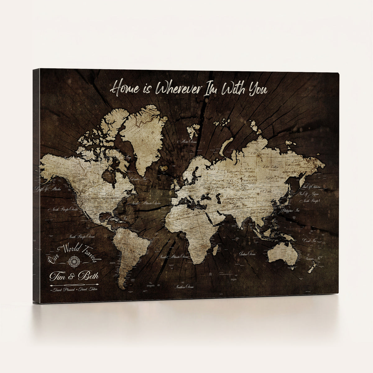 46573259-MGV-CV-36X24 - Personalized Watercolor Push Pin World Map Canvas Wall Art, Custom Framed Travel Map - NEWMAP-094