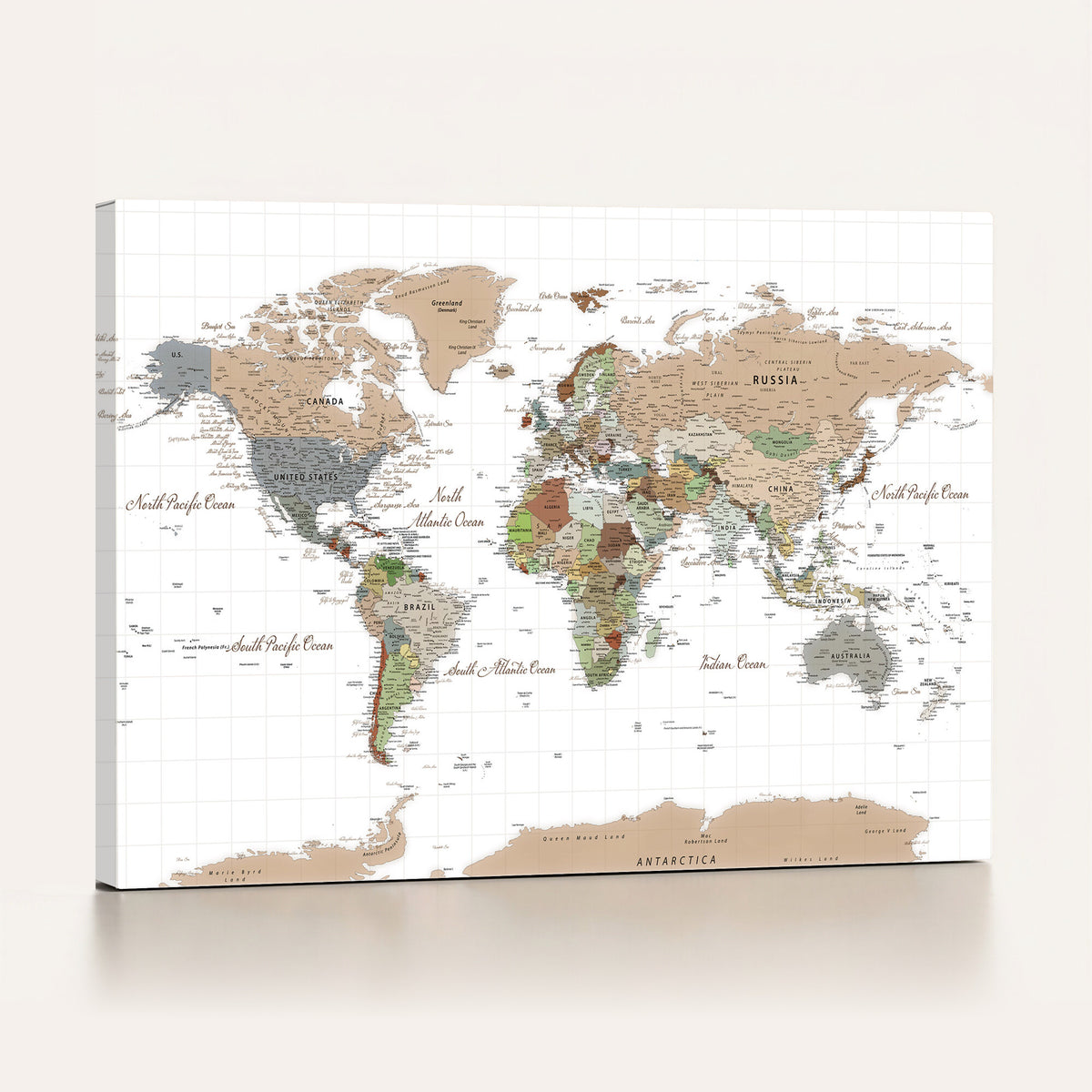 91286788-MGV-CV-36X24 - World Map Wall Art Canvas Print, Modern Decorative Framed Map Artwork Prints for Living Room, Office, Bedroom Wall Decor
