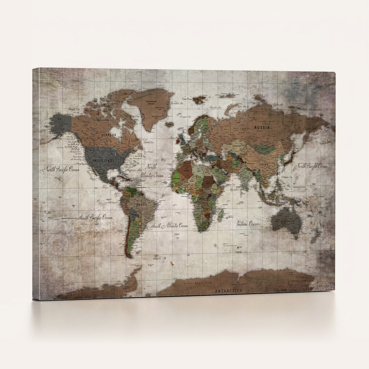 65393892-MGV-CV-36X24 - World Map Wall Art Canvas Print, Modern Decorative Framed Map Artwork Prints for Living Room, Office, Bedroom Wall Decor