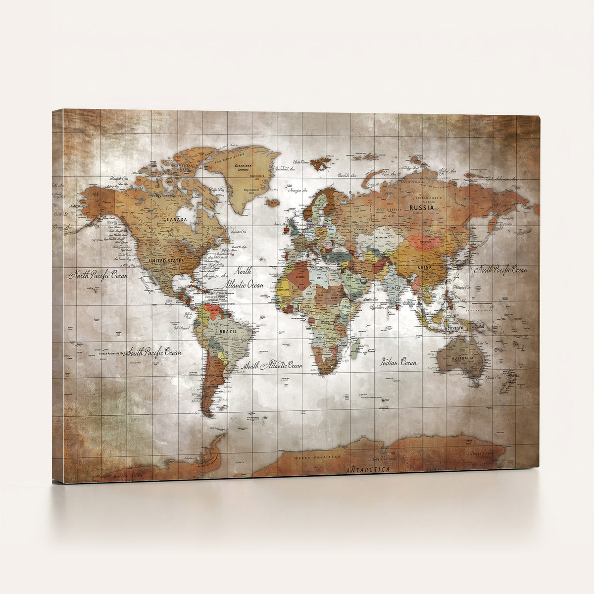 51643807-MGV-CV-36X24 - World Map Wall Art Canvas Print, Modern Decorative Framed Map Artwork Prints for Living Room, Office, Bedroom Wall Decor