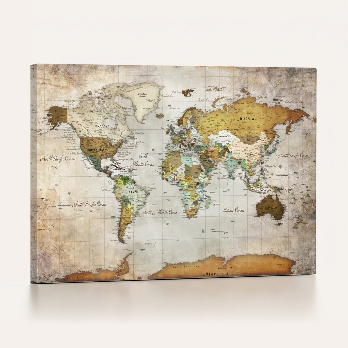 86108417-MGV-CV-36X24 - World Map Wall Art Canvas Print, Modern Decorative Framed Map Artwork Prints for Living Room, Office, Bedroom Wall Decor
