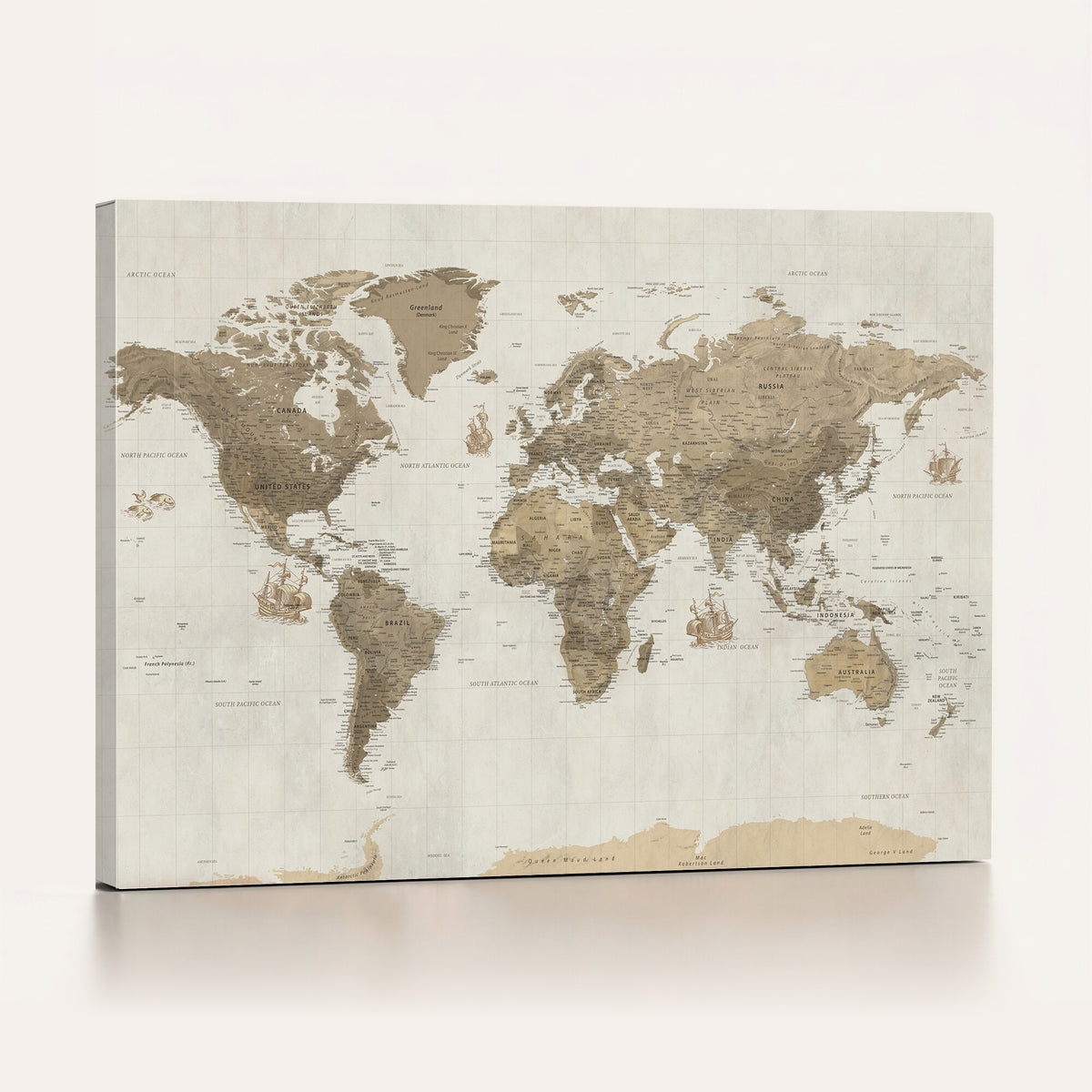 28283260-MGV-CV-36X24 - Detailed World Map Wall Art Canvas Print