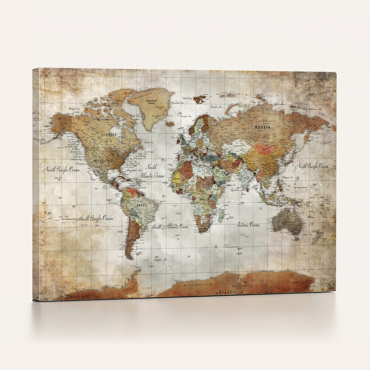 19855445-MGV-CV-36X24 - Custom Framed Modern Push Pin World Map Wall Art, Places Visited Tracker, Home Office and Entryway Decor