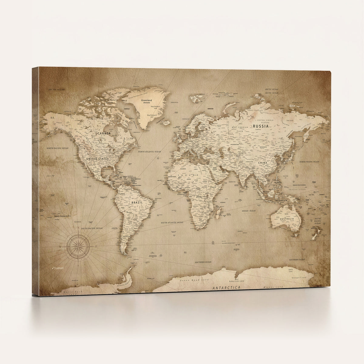 34795134-MGV-CV-36X24 - World Map Wall Art Canvas Print, Modern Decorative Framed Map Artwork Prints for Living Room, Office, Bedroom Wall Decor