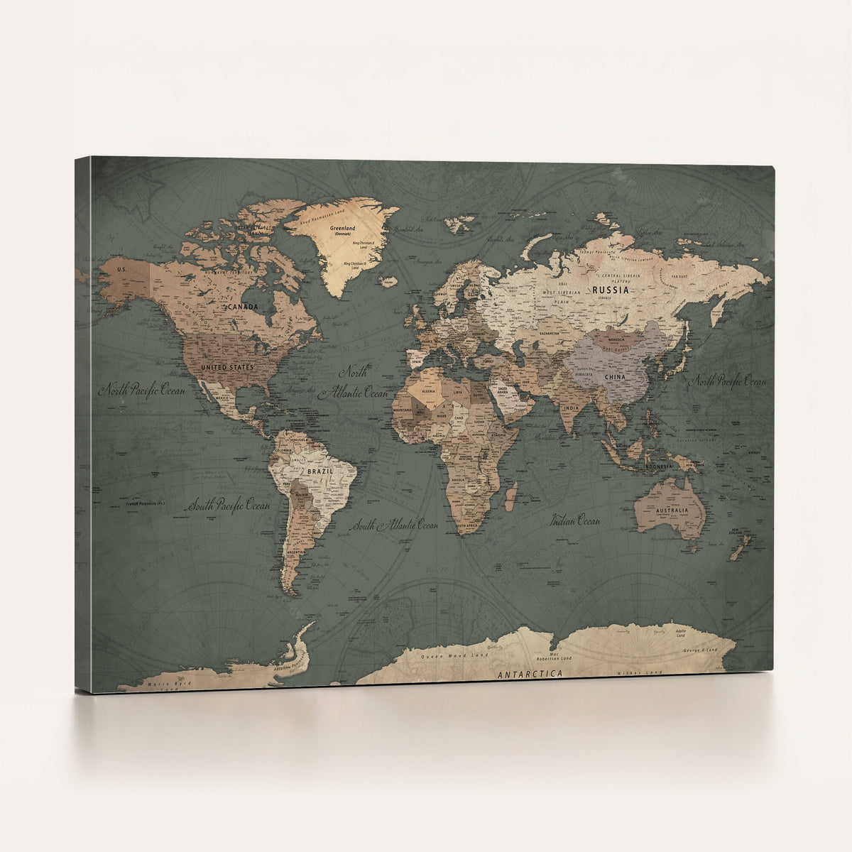 84619399-MGV-CV-36X24 - World Map Wall Art Canvas Print, Modern Decorative Framed Map Artwork Prints for Living Room, Office, Bedroom Wall Decor