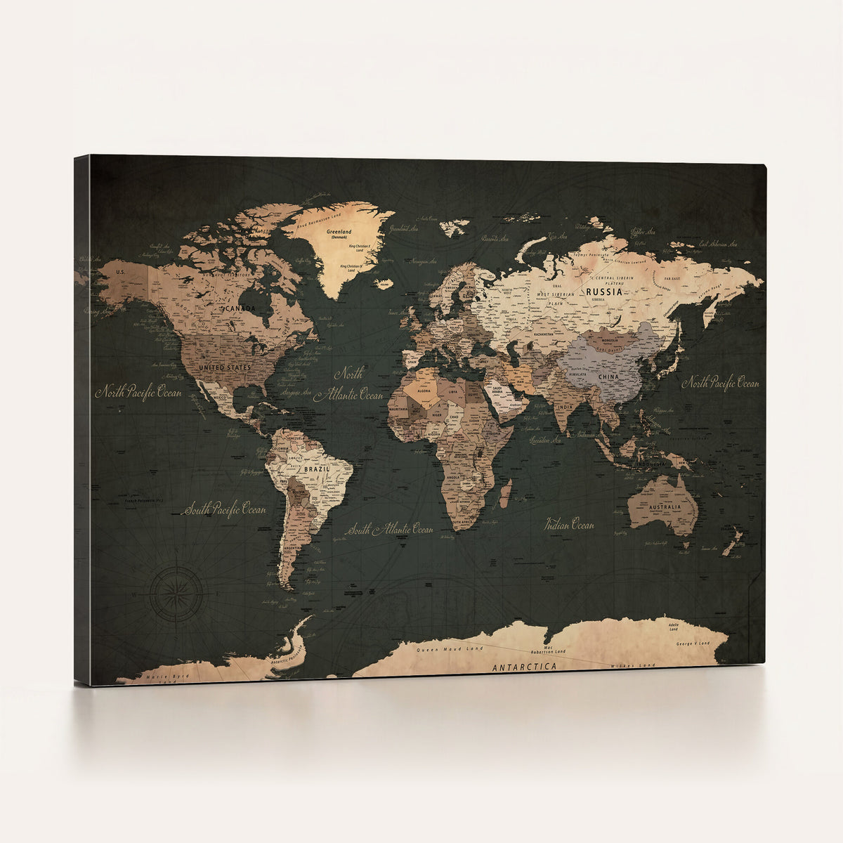 62059333-MGV-CV-36X24 - World Map Wall Art Canvas Print, Modern Decorative Framed Map Artwork Prints for Living Room, Office, Bedroom Wall Decor