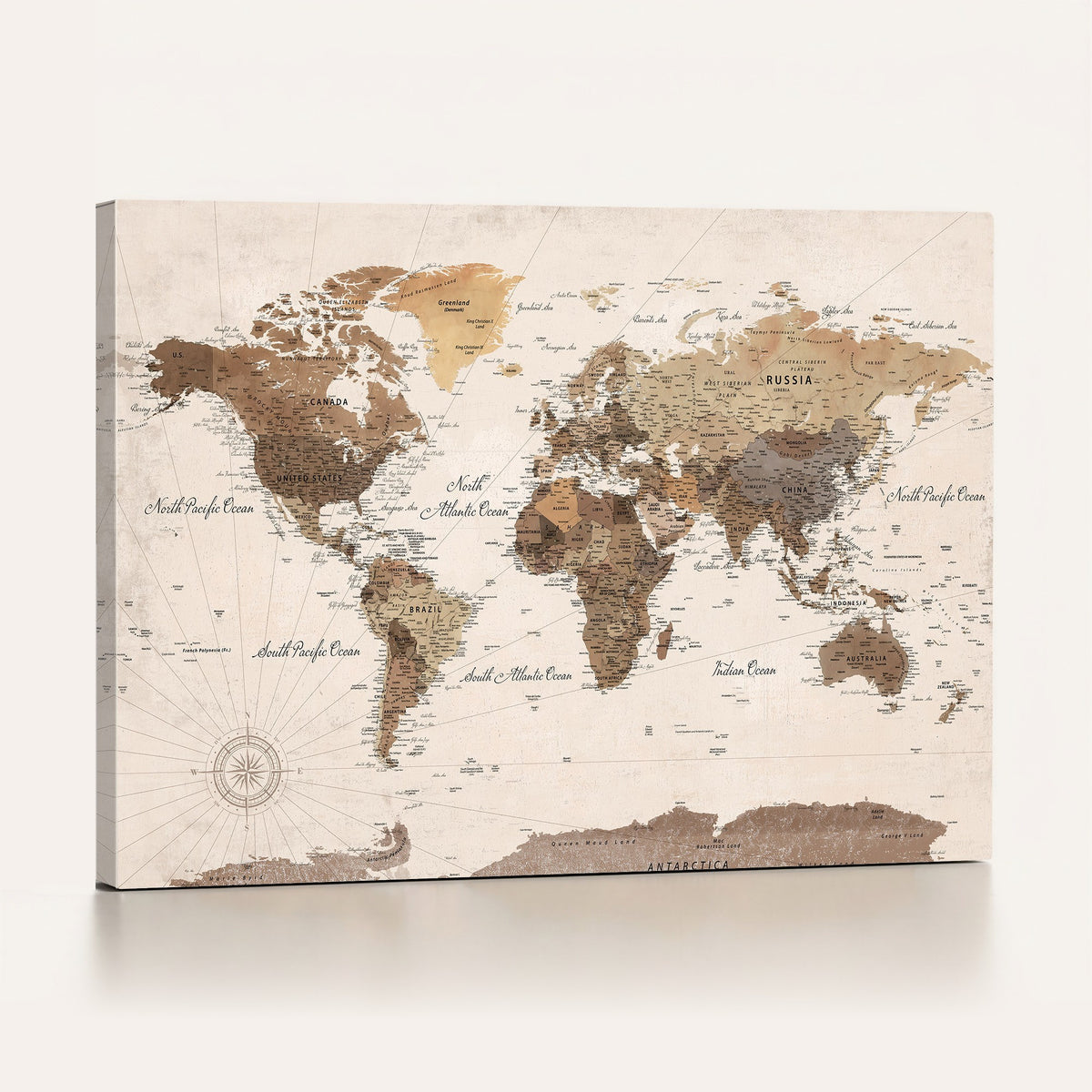 69860078-MGV-CV-24X16 - World Map Canvas Print | Framed Detailed Map of the World Wall Art