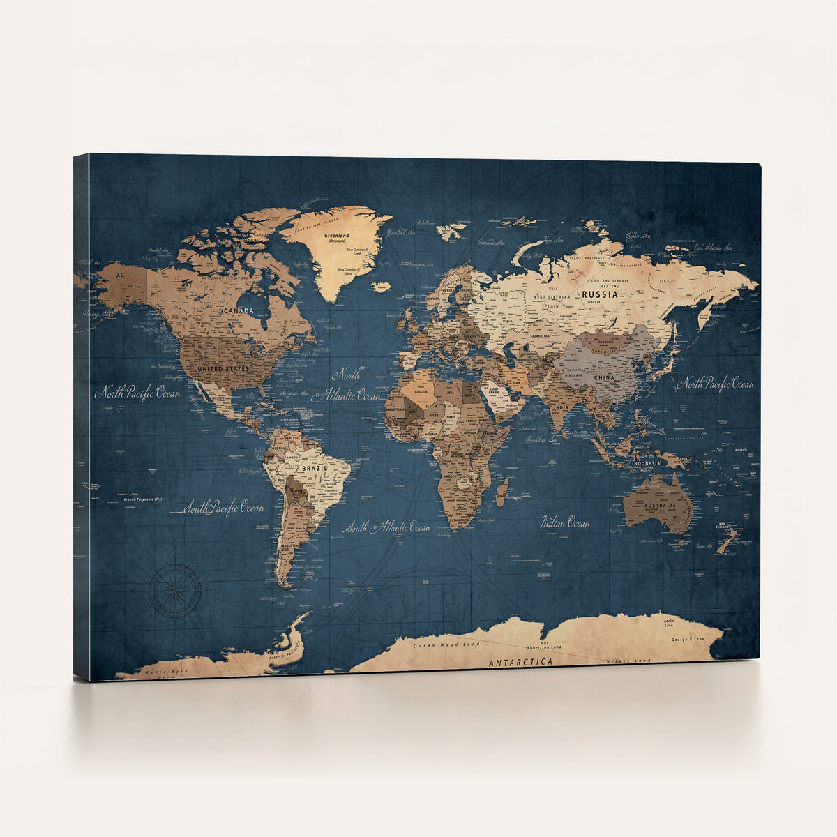 69886352-MGV-CV-36X24 - World Map Wall Art Canvas Print, Modern Decorative Framed Map Artwork Prints for Living Room, Office, Bedroom Wall Decor