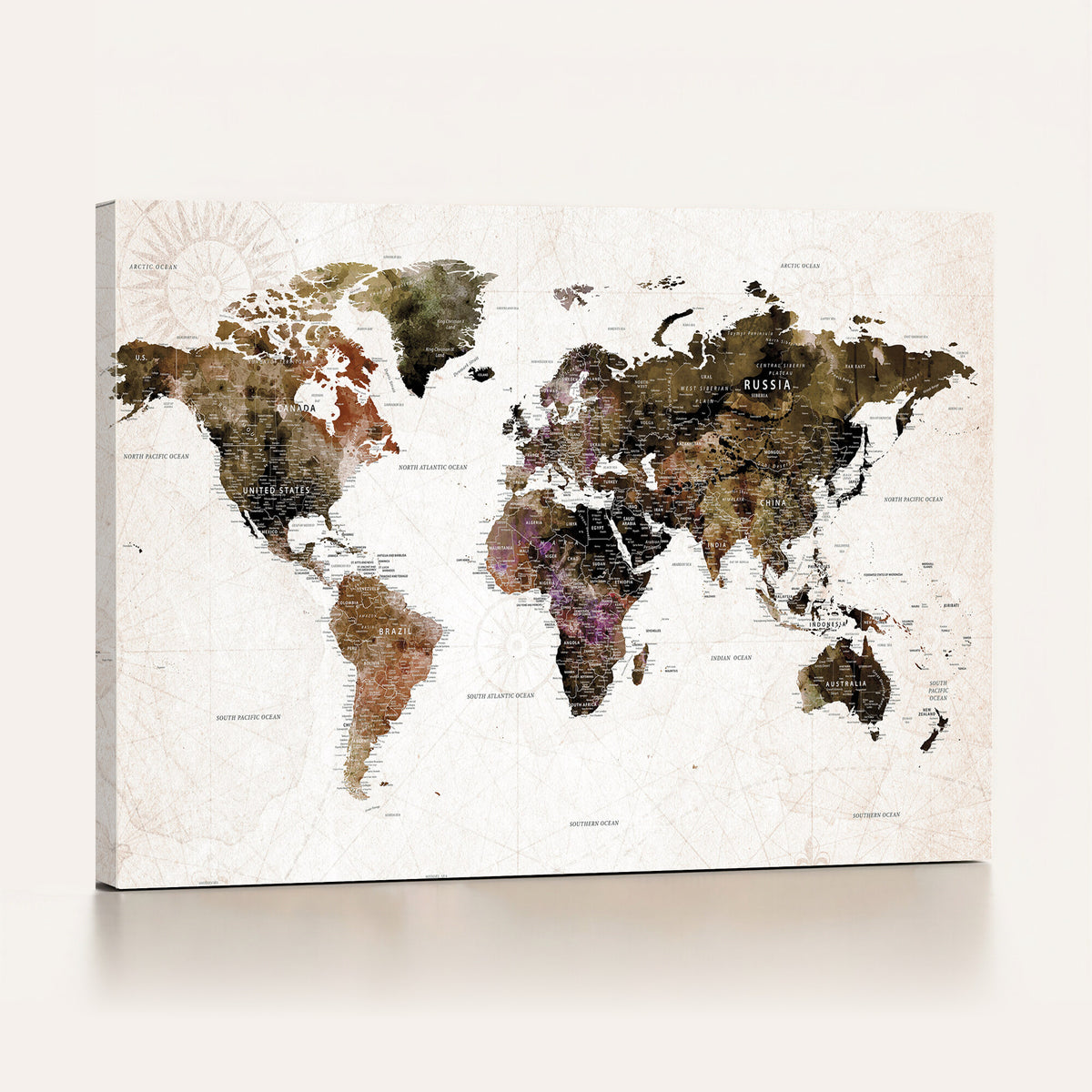 77651968-MGV-CV-36X24 - Watercolor World Map Print - Large Wall Art Canvas Print for