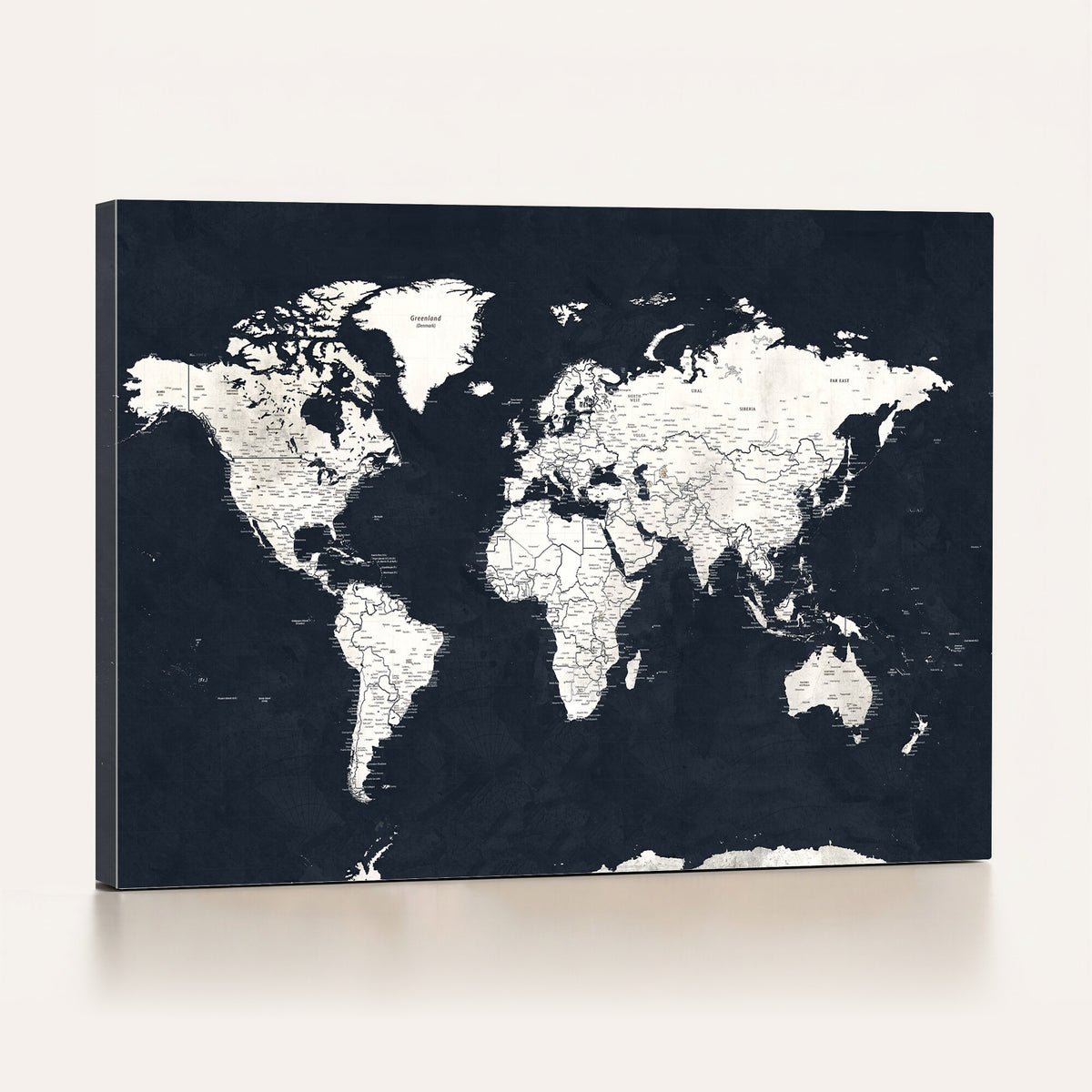 11963807-MGV-CV-36X24 - Black World Map Wall Art Canvas Print for Home Office and Meeting Room Decor